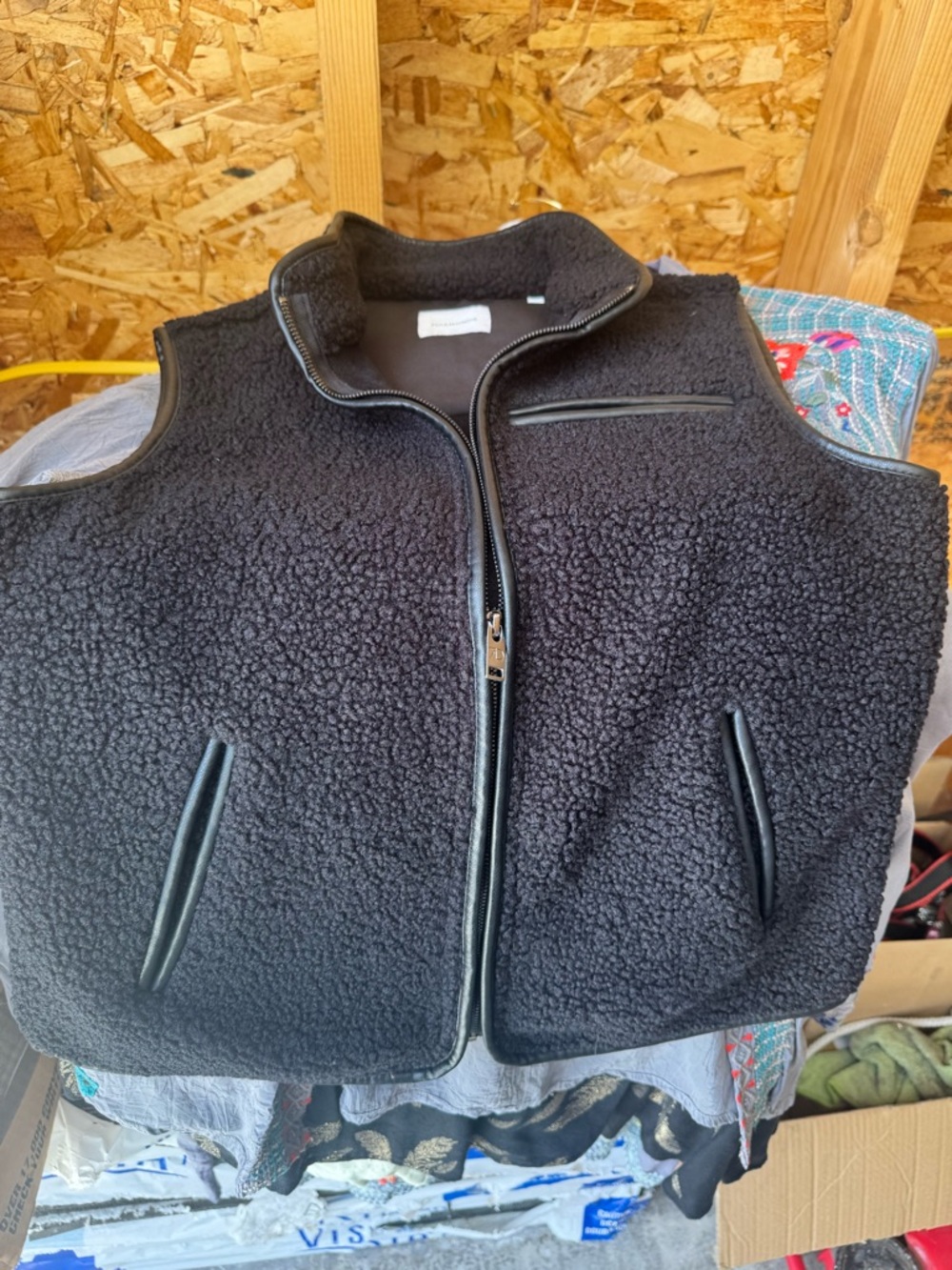 Black Sherpa Fleece Zip Front Vest 7 diamonds